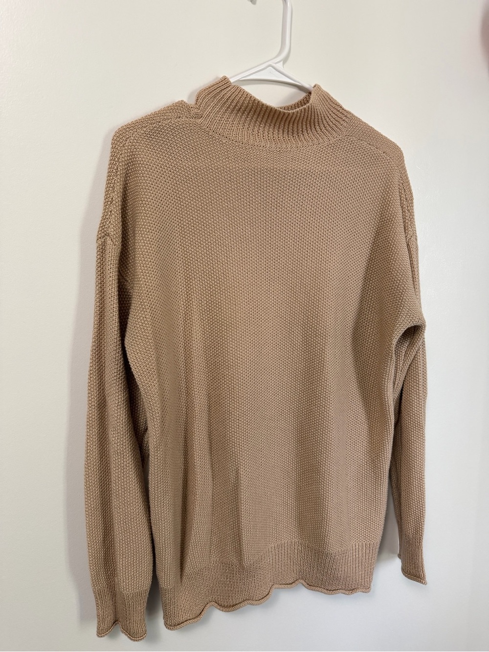 Women's Beige Cowl Turtleneck Sweater